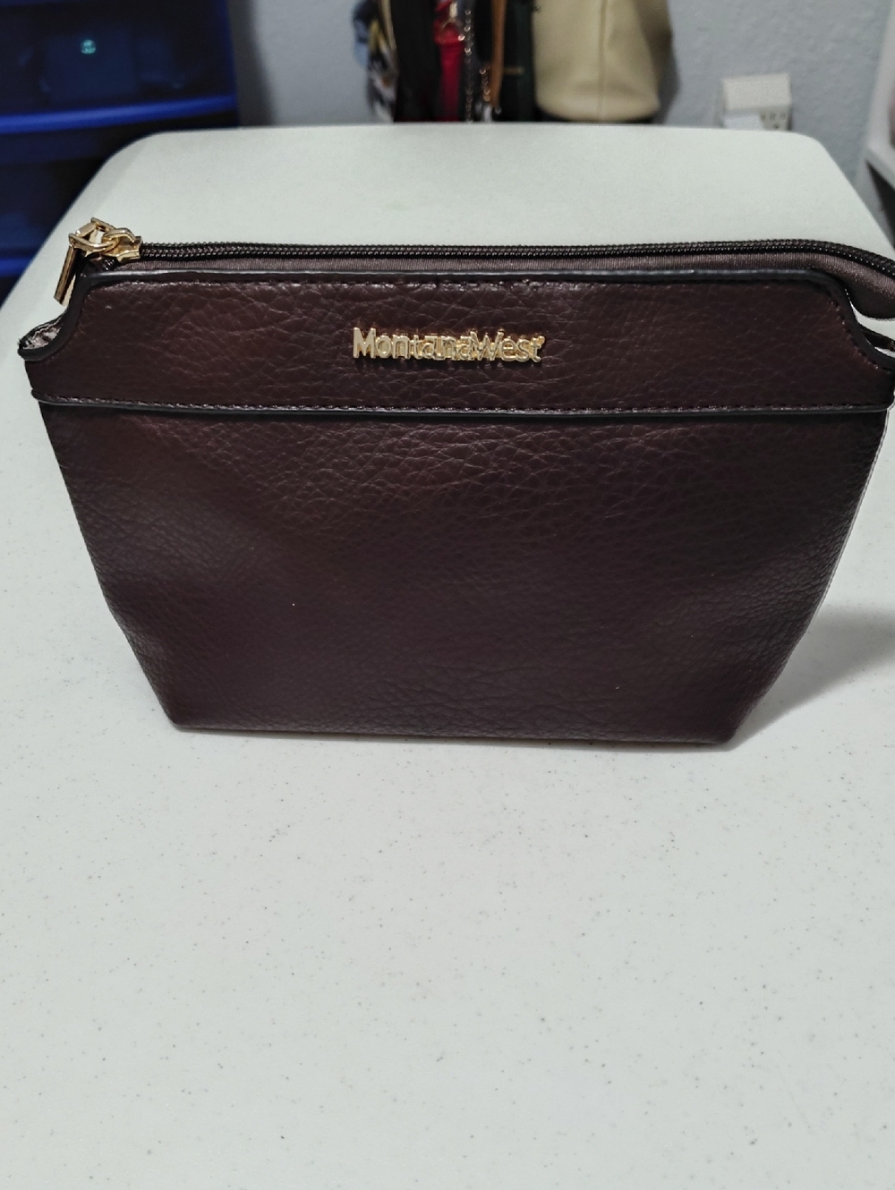 Brand New Montana West Brown Faux Leather Cosmetic Pouch